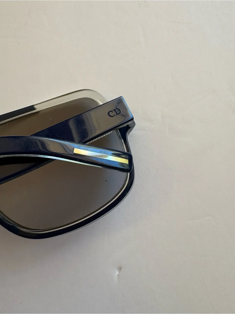 Christian Dior Black tie Aviator-Style Sunglasses in Dark Blue with Gray Lenses